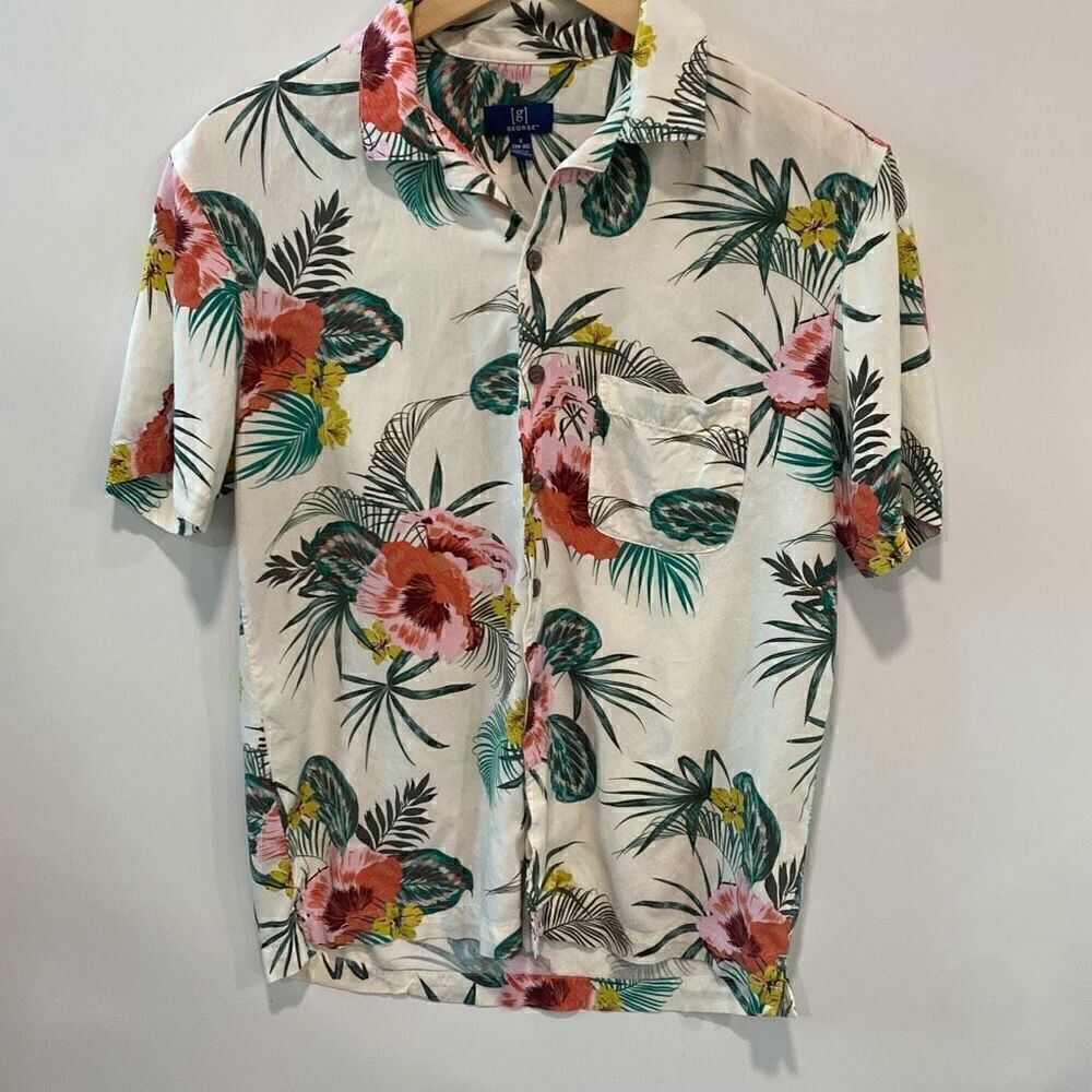 George Mens Collared Button Up Short Sleeve Shirts Multicolor Size Small